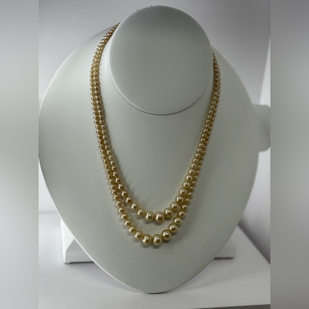 Antique double graduated faux Pearl Necklace 925 silver clasp